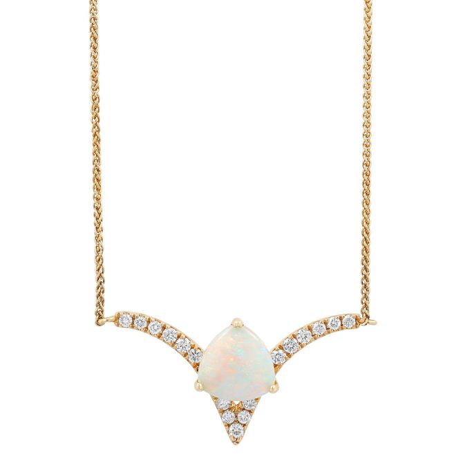 Opal & Diamond Curved Chevron Necklace in Yellow Gold, 18"