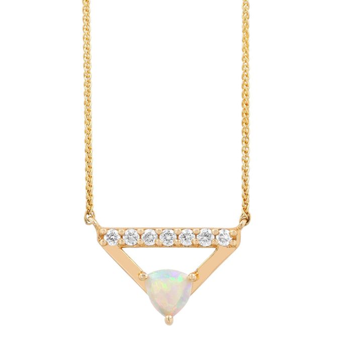 Opal & Diamond Open Triangle Necklace in Yellow Gold, 18"