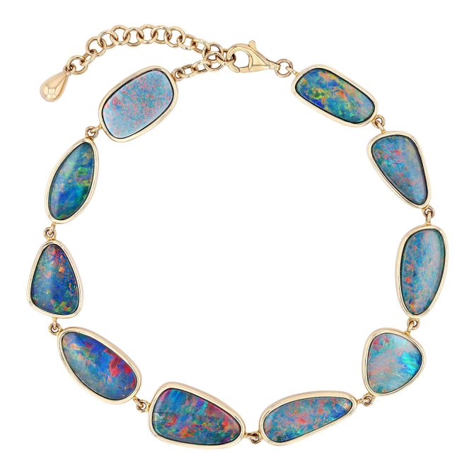 Bezel Set Opal Bracelet in Yellow Gold, 9"