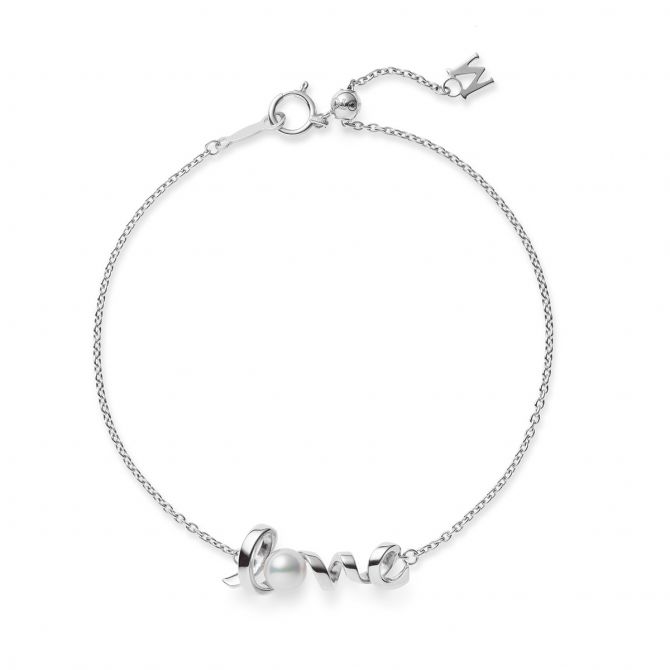 Mikimoto Akoya Single Cultured Pearl "Love" Bracelet in White Gold