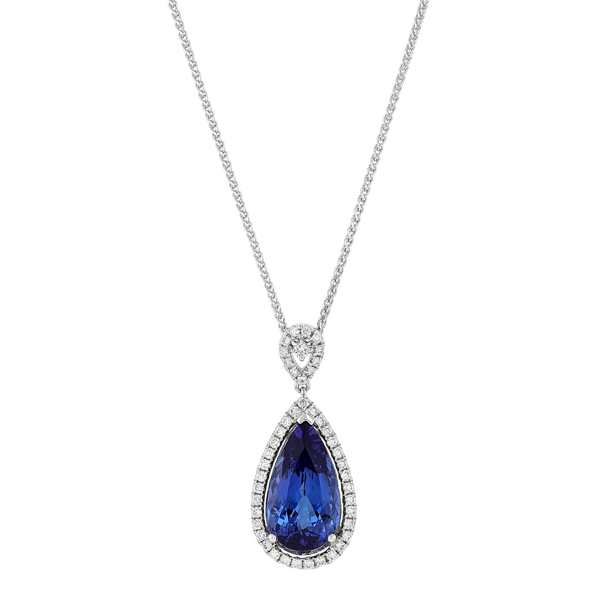 Pear Shaped Tanzanite & Diamond Halo with Embellished Bail Pendant in ...