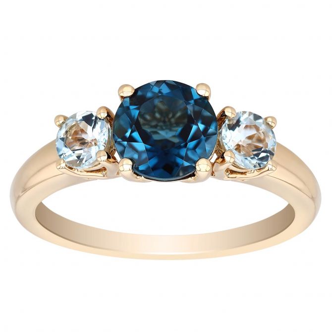 Round Topaz & Diamond 3 Stone Ring in Yellow Gold