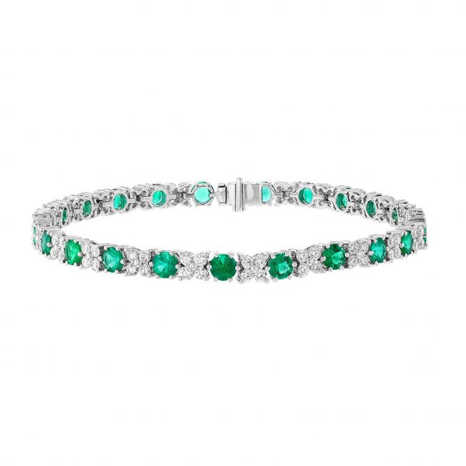 Emerald & Diamond XOXO Link Bracelet in 14k White Gold 6.65ct - CBB70