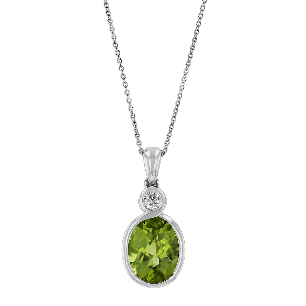 Oval Peridot & Diamond Bezel Set Pendant in White Gold | Borsheims