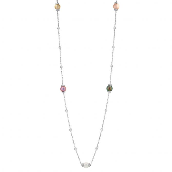 TARA Pearls South Sea, Tahitian & Freshwater Cultured Pearl & Diamond Necklace in White Gold, 48"