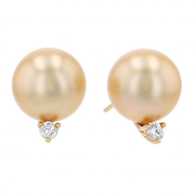 TARA Pearls Golden South Sea Cultured Pearl & Diamond Stud Earrings in Yellow Gold