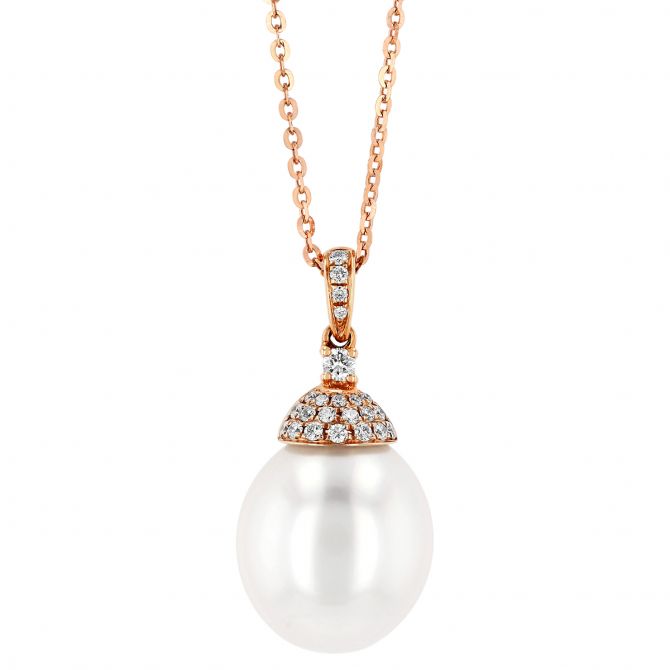 TARA Pearls White South Sea Cultured Pearl & Diamond Pave Pendant in Rose Gold, 18"