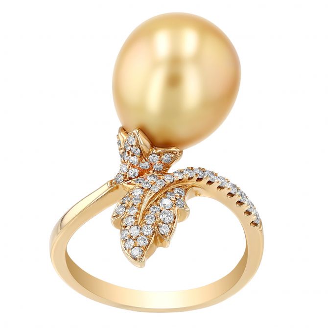 TARA Pearls Golden South Sea Cultured Pearl & Diamond Floral Bypass Ring in Yellow Gold