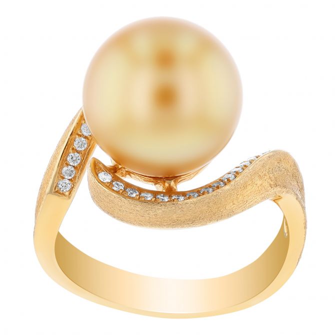 TARA Pearls Golden South Sea Cultured Pearl & Diamond Swirl Ring in Yellow Gold