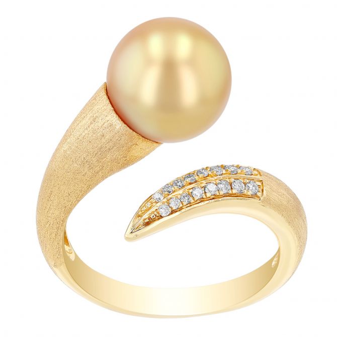 TARA Pearls Golden South Sea Cultured Pearl & Diamond Pave Bypass Ring in Yellow Gold