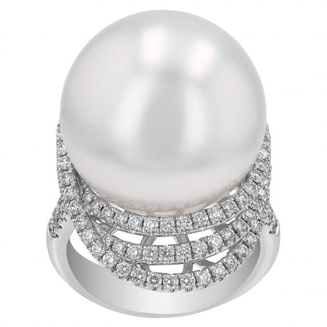 TARA Pearls South Sea Cultured Pearl & Diamond Swirl Ring in White Gold