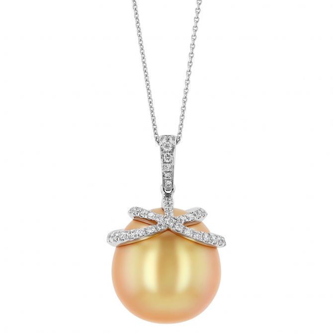 TARA Pearls Golden South Sea Cultured Pearl & Diamond Wrap Pendant in White Gold