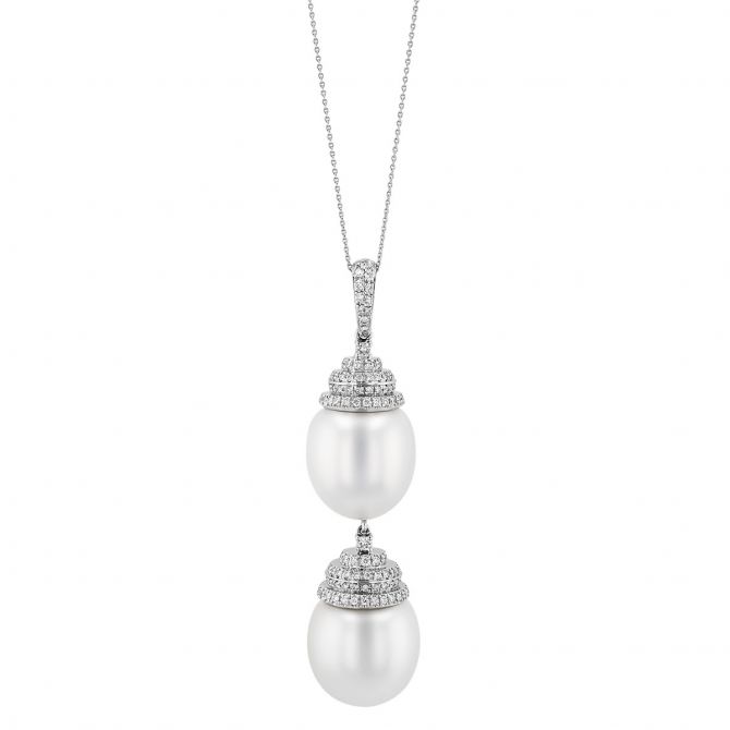 TARA Pearls South Sea Cultured Pearl & Diamond Double Drop Pendant in White Gold