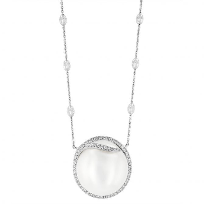 TARA Pearls White South Sea Cultured Pearl & Diamond Halo Pendant in White Gold, 16.5"