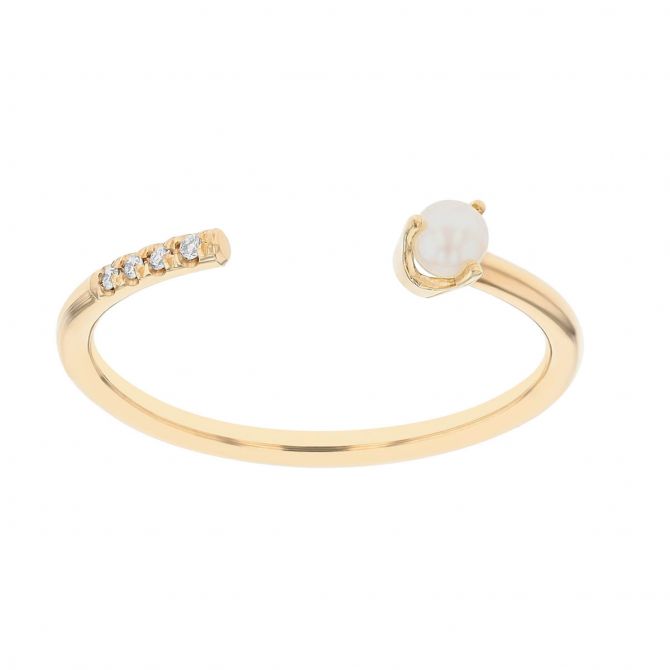 Zoe Chicco Freshwater Cultured Pearl & Diamond Pave Open Stacking Ring in Yellow Gold