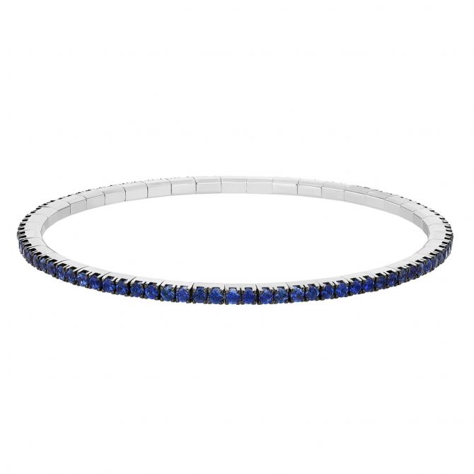 Demeglio Extensible Round Sapphire Stretch Tennis Bracelet in White Gold