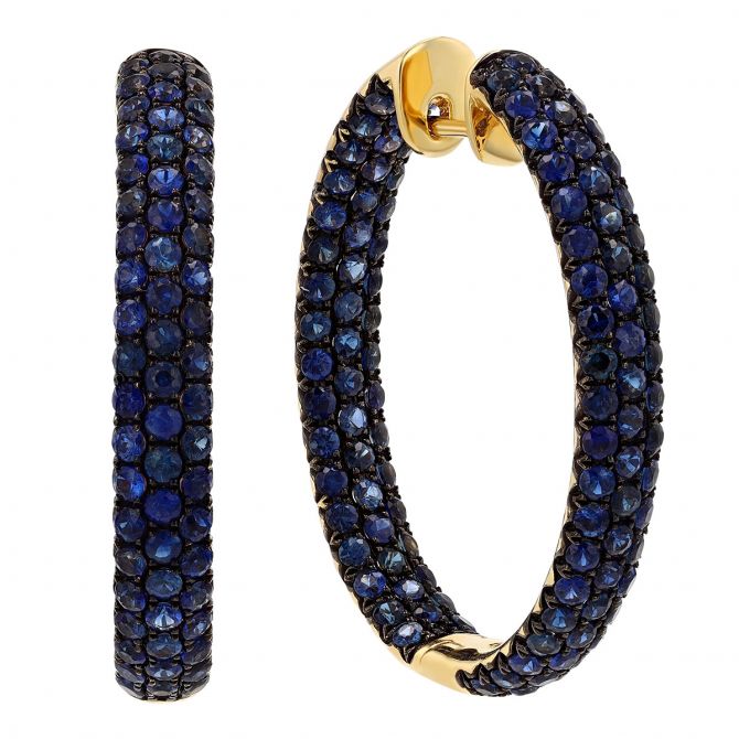 Sapphire Pave Inside Out Hoop Earrings in Yellow Gold & Black Rhodium