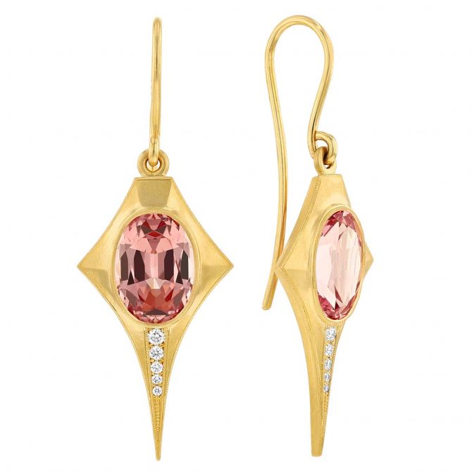 Erika Winters Estella Oval Spessartine Garnet & Diamond Star Drop Earrings in Yellow Gold