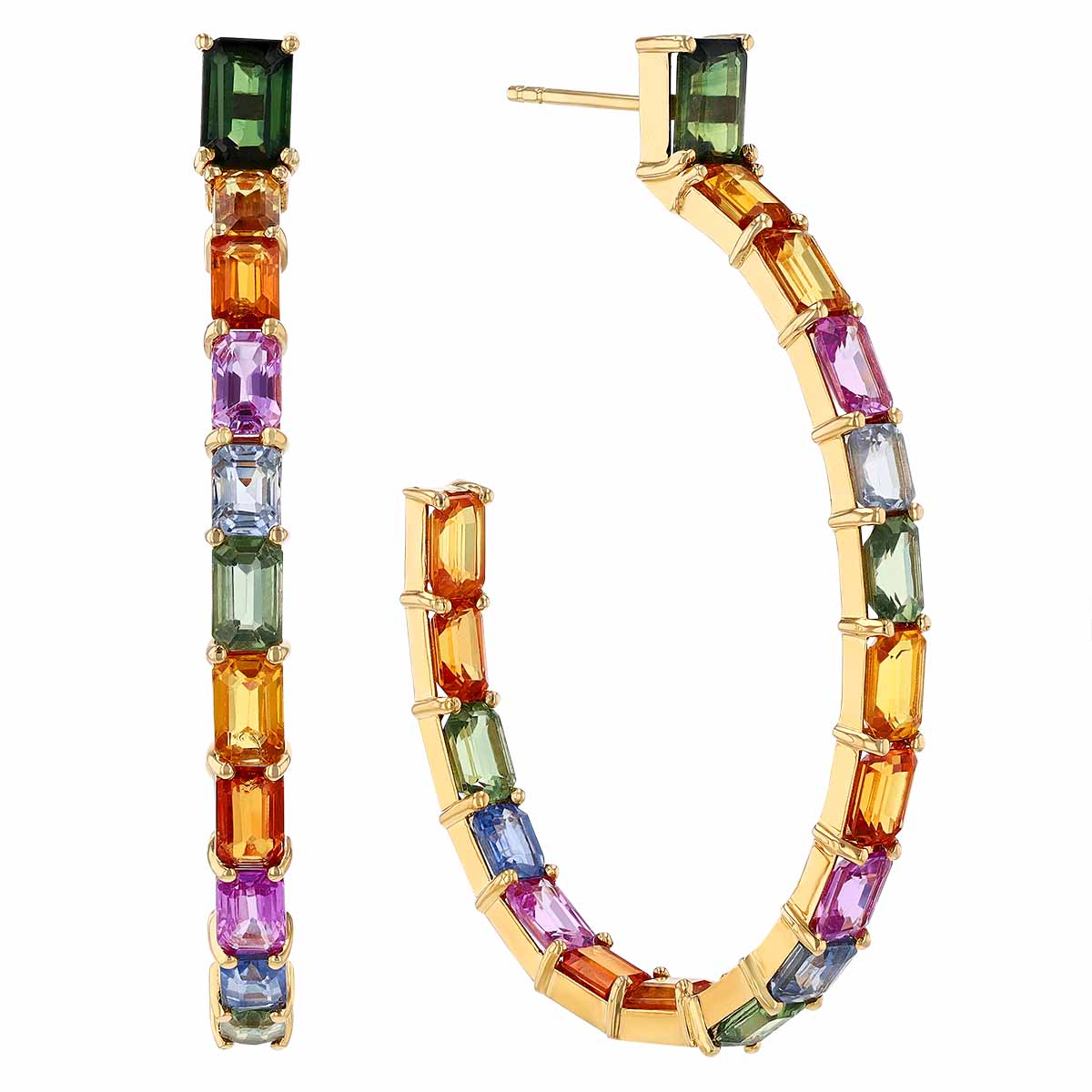 Multicolored Emerald Cut Sapphire Inside Out Hoop Earrings In Yellow Gold Borsheims 7187