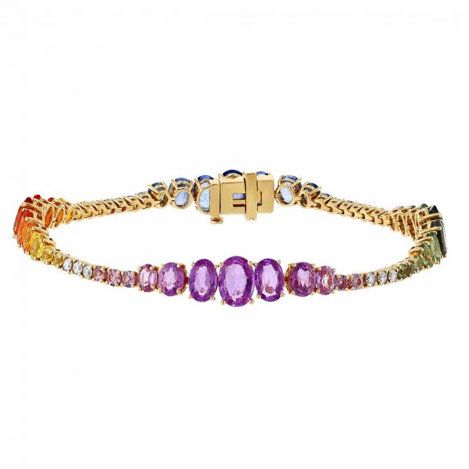 Multicolored Sapphire Graduated Bracelet in Yellow Gold