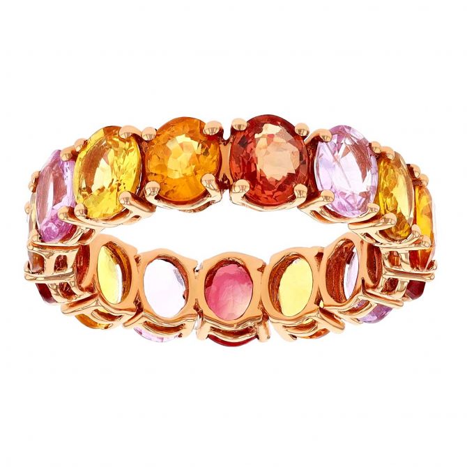 Multicolored Warm Hue Oval Sapphire Eternity Ring in Rose Gold