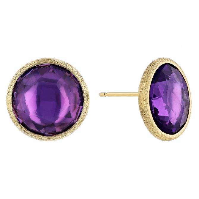 Amethyst Yellow Gold Bezel Stud Earrings