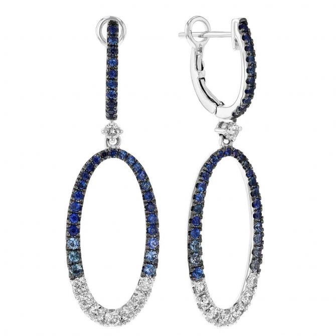 Frederic Sage Sapphire & Diamond Ombre Open Dangle Earrings in White Gold