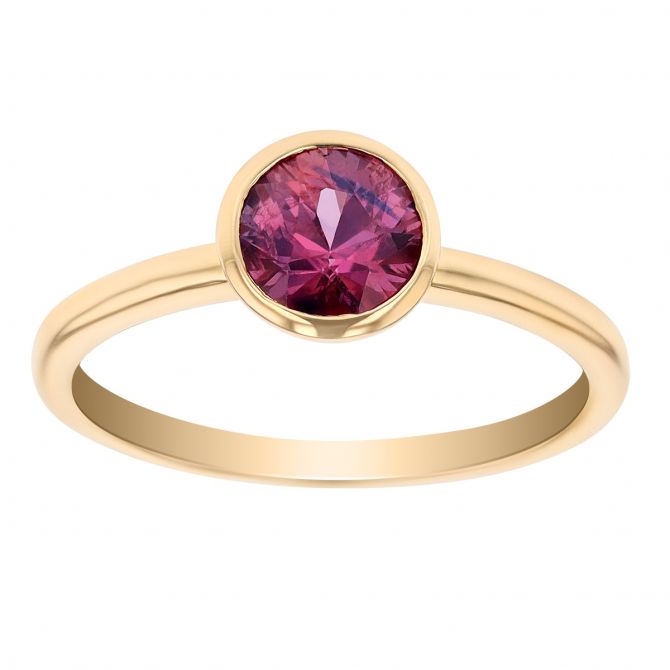 Round Pink Sapphire Bezel Set Ring in Yellow Gold