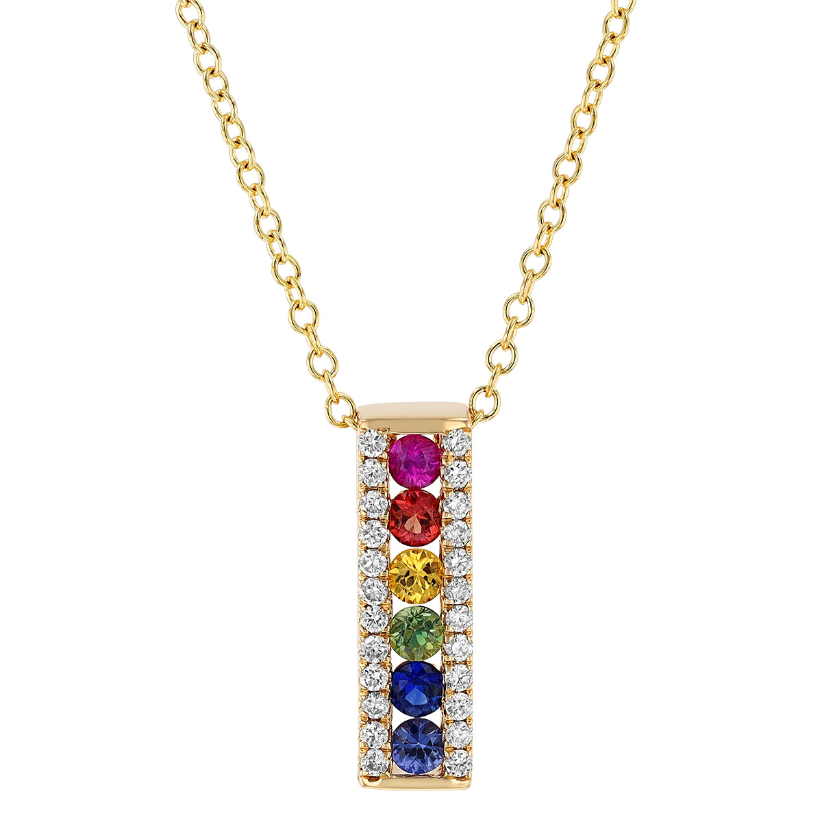 Multicolored Sapphire & Diamond Bar Pendant in Yellow Gold | Borsheims