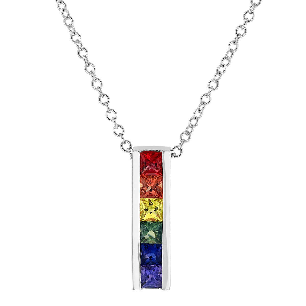 Multicolored Sapphire Channel Set Bar Pendant in White Gold | Borsheims