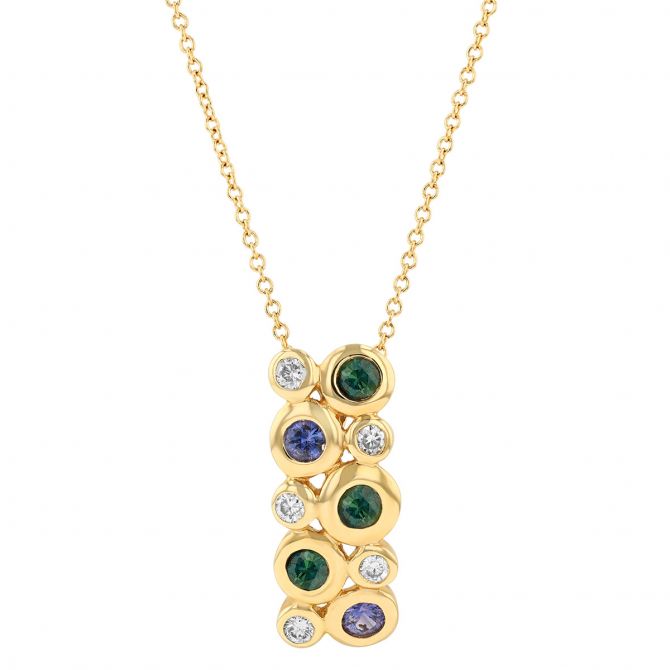 Sapphire & Diamond Bezel Set Scatter Pendant in Yellow Gold