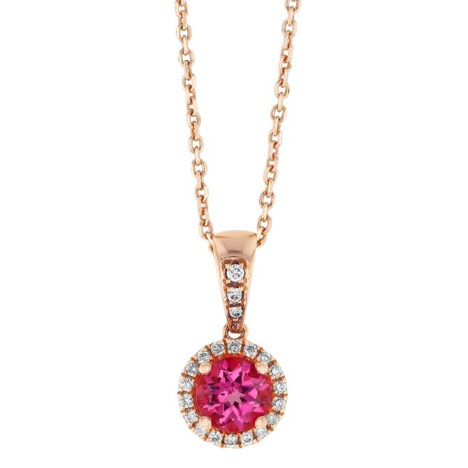 Round Spinel & Diamond Halo Pendant in Rose Gold