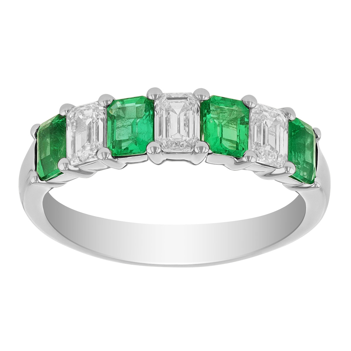 Emerald Cut Emerald & Diamond Alternating Ring in White Gold | Borsheims