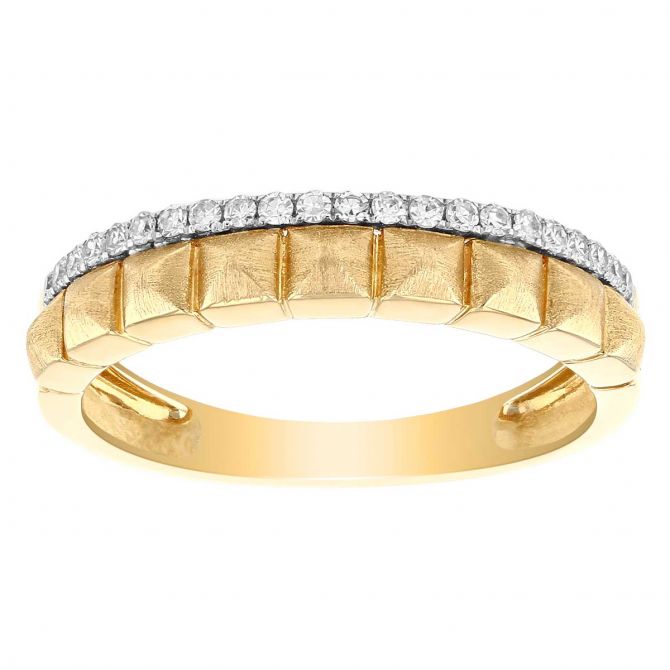 Diamond & Yellow Gold Square Cushion Patterned Ring