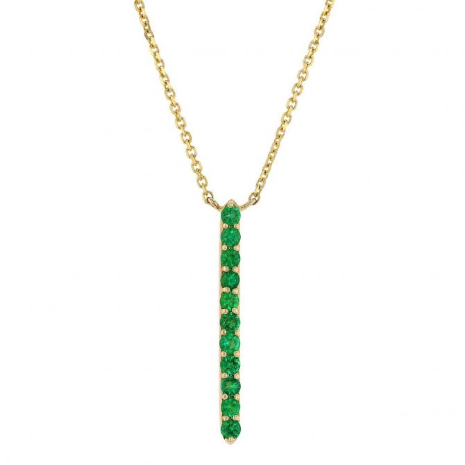 Emerald Vertical Bar Pendant in Yellow Gold, 18"