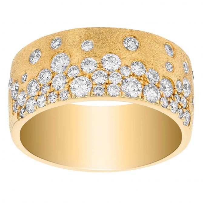 Diamond Flush Set Scatter Wide Band Ring in Yellow Gold