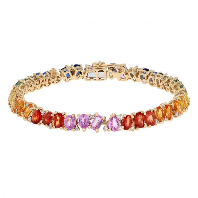 Pink Sapphire and Diamond Ombre Tennis Bracelet in Yellow Gold