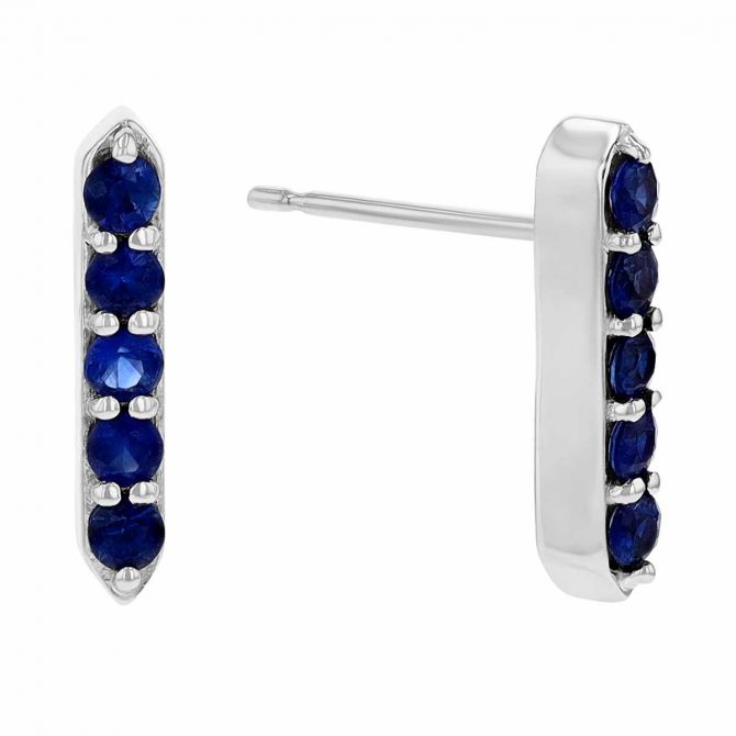 Sapphire Bar Stud Earrings in White Gold