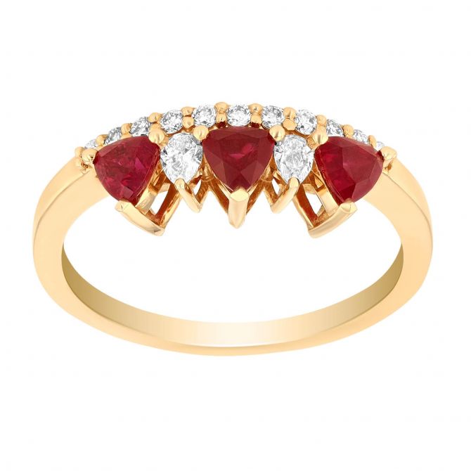 Trillion Ruby & Diamond Ring in Yellow Gold