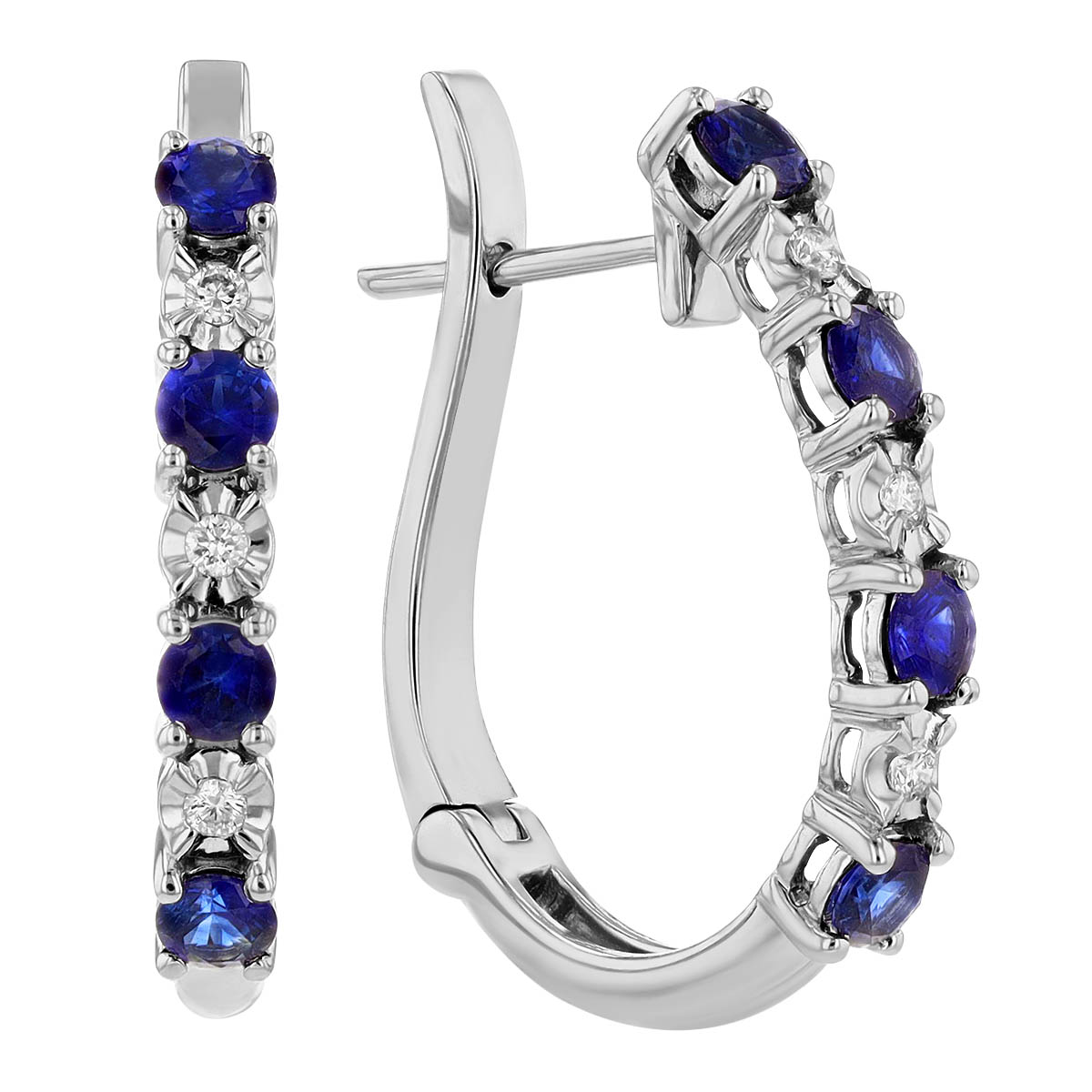 Sapphire & Diamond Alternating Leverback Hoop Earrings in White Gold ...