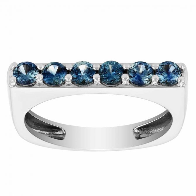 Round Sapphire Stirrup Ring in White Gold