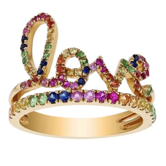 Multicolored Sapphire Love Ring in Yellow Gold