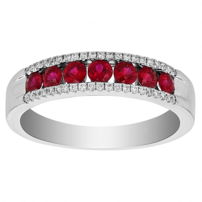 Round Ruby & Diamond Channel Set Ring in White Gold