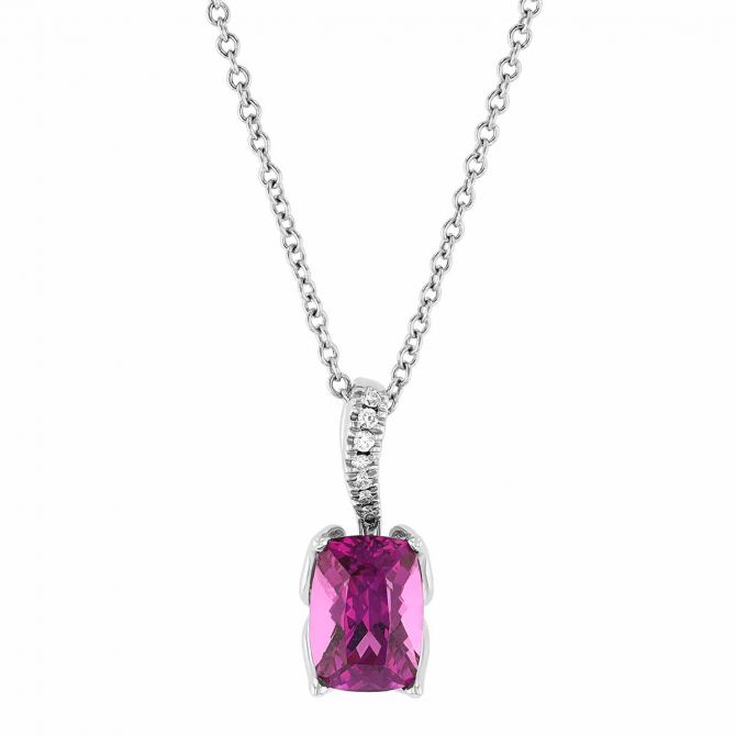 Cushion Garnet & Diamond Curved Bail Pendant in White Gold