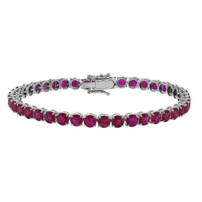 Round Ruby Tennis Bracelet in White Gold, 7", 11.84 tw