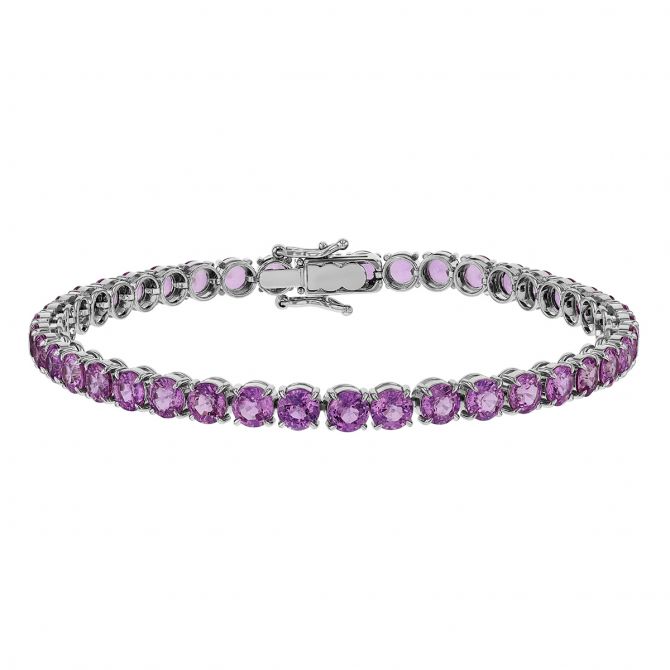 Round Pink Sapphire Tennis Bracelet in White Gold, 7", 13.02 tw