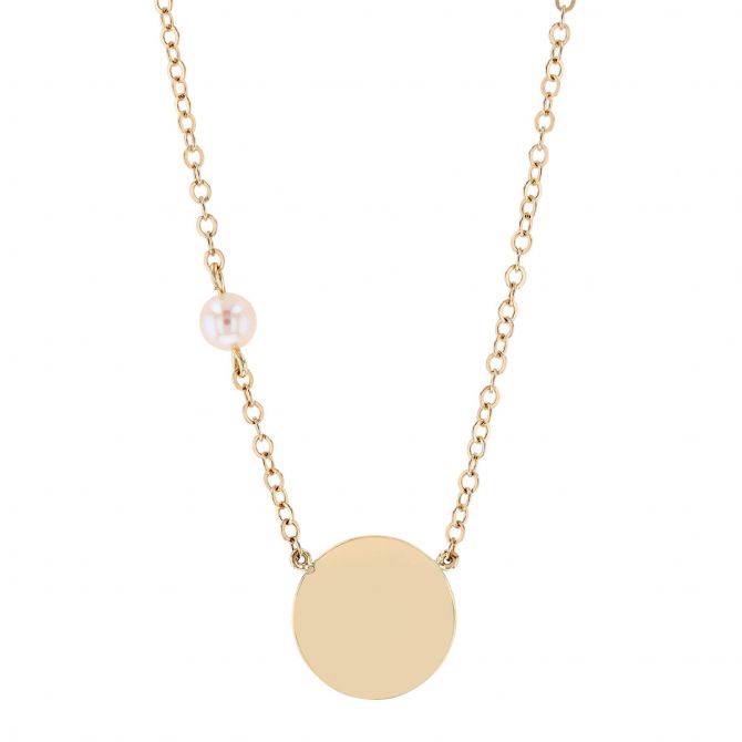 Freshwater Cultured Pearl & Yellow Gold Disc Pendant, 19"