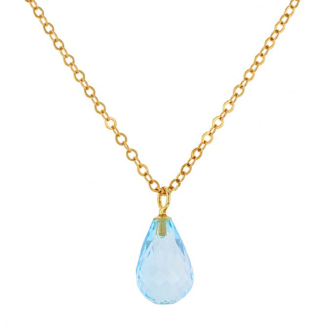 Topaz Briolette Solitaire Pendant in Yellow Gold, 19"