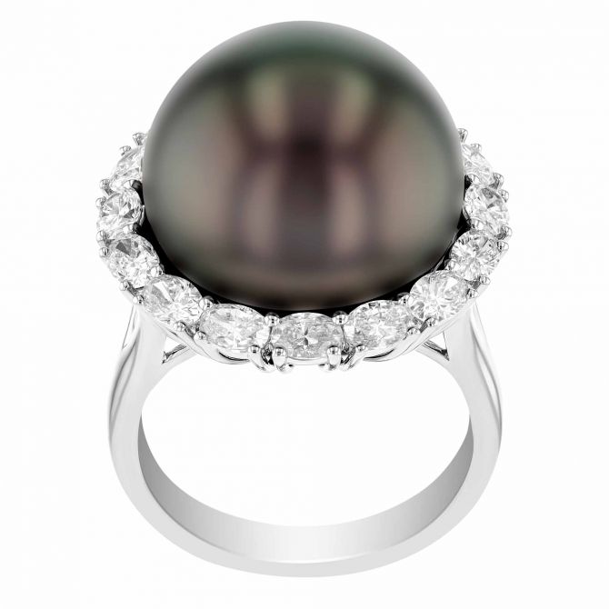 TARA Pearls Tahitian South Sea Cultured Pearl & Diamond Halo Ring in White Gold