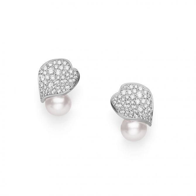 Mikimoto Les Pétales Place Vendôme Akoya Cultured Pearl & Diamond Drop Earrings in White Gold